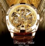 Forsining Mens Skeleton Mechanical Waterproof Luxury Watch Leather Gift Idea