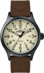 Timex T49963, Men’s Expedition Scout Brown Leather Watch, Date, Indiglo