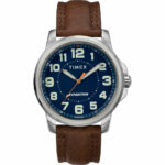 Timex TW4B16000, Men’s “Expedition Field” Brown Leather Watch, Blue Dial