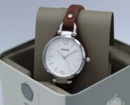 NEW AUTHENTIC FOSSIL GEORGIA SILVER BROWN LEATHER WOMEN’S ES3060 WATCH