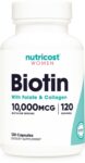 Nutricost Biotin for Women 10,000mcg 120 Capsules – with Folate & Collagen