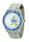 Men’s Disney Donald Duck Silver Dial Metal Band Watch With Blue Bezel And Date