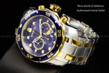 Invicta Men’s Pro Diver Scuba Blue Dial Chronograph 18K Gold SS 0077 Watch