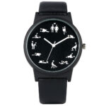 Unique Funny Quartz Watch for Men Black Dial Quartz Watches Leather Wristwatch