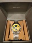 SEIKO SND409 Chronograph Yellow × Navy Stainless Steel Quartz Watch Men’s Japan