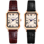 Women’s Classic Retro Rectangle Dial Roman Numerals Leather Quartz Wrist Watch