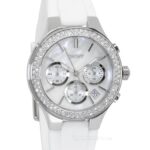 DKNY Womens Chronograph Glitz Watch, White Silicone Band, MOP Dial, Crystals