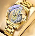 Men’s Automatic Quartz Stainless Steel Watch Business Hollow Skeleton Wristwatch