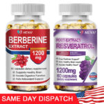 Berberine HCL Extract Resveratrol 1200mg, Healthy Cholesterol,Anti-aging Support