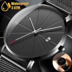 Men Quartz Watch Date Minimalist Ultra Thin Wristwatch Mesh Belt Stainless Steel