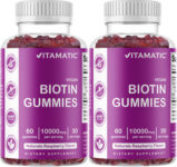 2 Pack Vitamatic Biotin Gummies 10000 mcg for Stronger Hair Skin Nails 60 Vegan