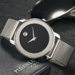 Mens Quartz Wrist Watch Black Gold Stainless Steel Watches Unisex Mesh Strap