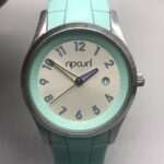 Rip Curl Echo Watch Women Silver Tone Mint Green Band Date Window New Battery