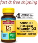 Extra Strength Vitamin D3 5000 IU (125 Mcg) Softgels, Dietary Supplement for Bon