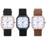 Classic Men Women Roman Numerals Square Dial Leather Analog Quartz Wrist Watch