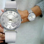 Lady Stainless Steel Band Double Crystal Heart Watches Quartz Analog Wrist Watch