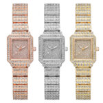 Women Simulated Diamond Bling Square Dial Bracelet Band Quartz Dress Wrist Watch