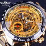 WINNER Luxury Mens Stainless Steel Hollow Skeleton Self-Winding Mechanical Watch