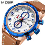 MEGIR Chronograph Leather Strap Sports Watches Men Quartz Creative Wrist Watch