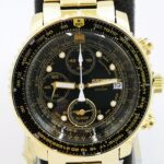 SEIKO QUTARZ SNA414P1 Black Gold quartz chronograph Men’s Watch New in Box