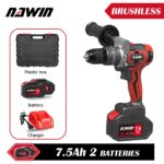 NAWIN 125NM Cordless Drill Industrial Grade Brushless Impact Drill 1/2″ Metal Auto-locking Chuck Large Battery Ice Drill Fishing