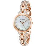 BULOVA Womens Dress Watch, Rose Gold Band, White Mother of Pearl Dial, Crystals