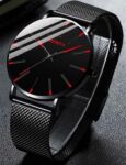 Mens Watch.. Ultra Thin Black & Red Business Watch with Mesh Strap Quartz UK