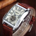 Retro Men’s Watch Automatic Mechanical Wrist Watch Skeleton Leather Rectangle