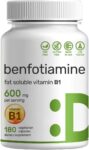 Mega Benfotiamine 600mg with Vitamin B-1/Thiamin High Potency 180 Caps Non-GMO