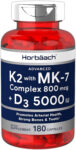 VITAMIN K2 COMPLEX WITH D3 5000 IU Bone Heart Health MK7 800 mcg + MK4 180 Caps!