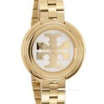 TORY BURCH Miller Womens Gold Dress Watch, White Logo Dial, Stainless Steel Band