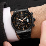 Sport Wrist Watch Luxury Military Wristwatch Stainless Steel Dial Leather Band