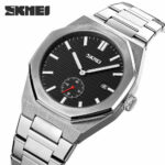 SKMEI Men Watches Silver Steel Wristwatch Luxury Male Calendar Quartz Watch Gift