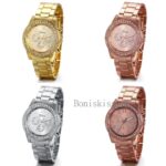 Mens Women Stainless Steel Band Luxury Rhinestone Dial Analog Quartz Wrist Watch