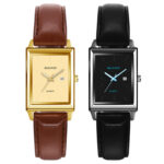 Men Women Ultra-Thin Rectangle Simple Dial Slim Leather Quartz Date Wrist Watch