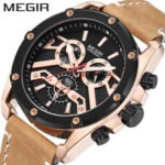 MEGIR Men’s Leather Strap Chronograph Waterproof Calendar Quartz Wristwatch