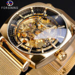 FORSINING Luxury Mens Stainless Steel Hollow Skeleton Automatic Mechanical Watch