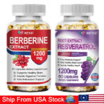 Berberine HCL Extract Resveratrol Supplement, Anti-aging, Cholesterol Health USA