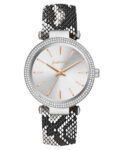 Kendall + Kylie: Silver Watch with Black/White Snakeskin Strap