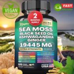 Sea Moss 7000mg Black Seed Oil 4000mg Ashwagandha, 120 / 180 Veggie Capsules ✅