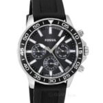 FOSSIL Bannon Mens Multifunction Watch Silicone Band Black Silver Dial Day Date