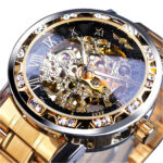 Luxury Stainless Steel Gold Tone Skeleton Automatic Mechanical Wrist Watch USA