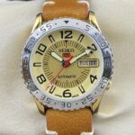 Vintage Seiko 5 Automatic Golden Dial Cal.6309 Day Date Men’s Wrist watch SA071