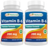 2 Pack Best Naturals Vitamin B6 200mg for Adults, 120 Tablets