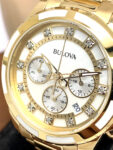 Bulova Women’s Watch 97P146 Chronograph Gold Diamond White Mother of Pearl Dial