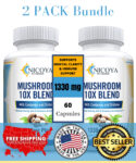 Mushroom 10x Blend Supplement Immune support w/ Lions & Mane Reishi Pills 2 pk