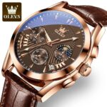 Waterproof Quartz Luxury Watch OLEVS Luminous Men’s Business Date Leather Strap