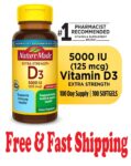 Extra Strength Vitamin D3 5000 IU (125 Mcg) Softgels, Dietary Supplement for Bon