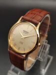 Seiko Slim Quartz Gold Face Roman Figure Brown Band Made Japan  Men Wrist Watch