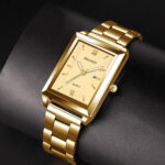 DIJANES Mens Square Watch Stainless Steel Calendar Analog Quartz Wrist Watches